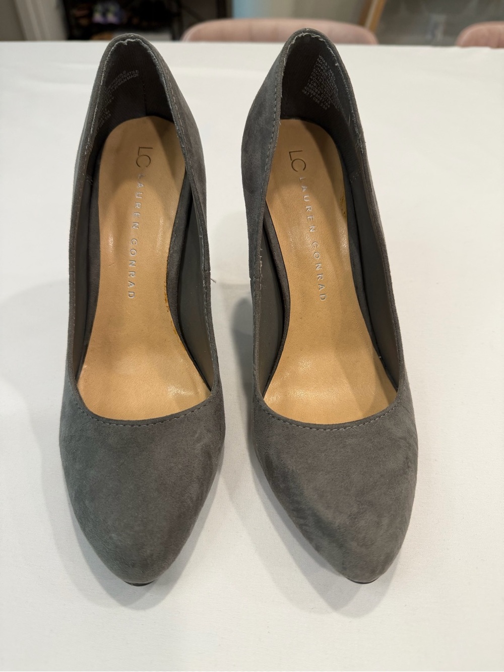 LC Lauren Conrad Gray Suede Pointed-Toe Pumps - Classic Work Heels